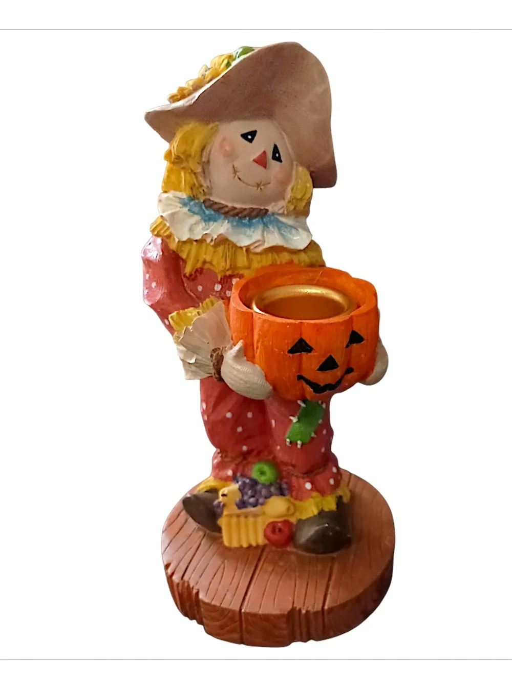 2 Vtg Scarecrow Candle Holders Resin Fall Thanksgiving Decor‎ Halloween Autumn
